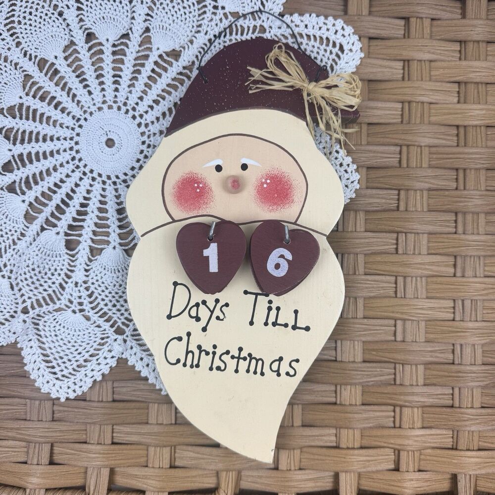 Primitive Wooden Santa Christmas Countdown Advent Calendar Wall Hanging 11”